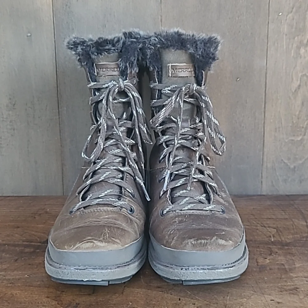 Merrell Tremblant Ezra Brown Leather Boot Women's sz 7 Lace Up Waterproof Boot